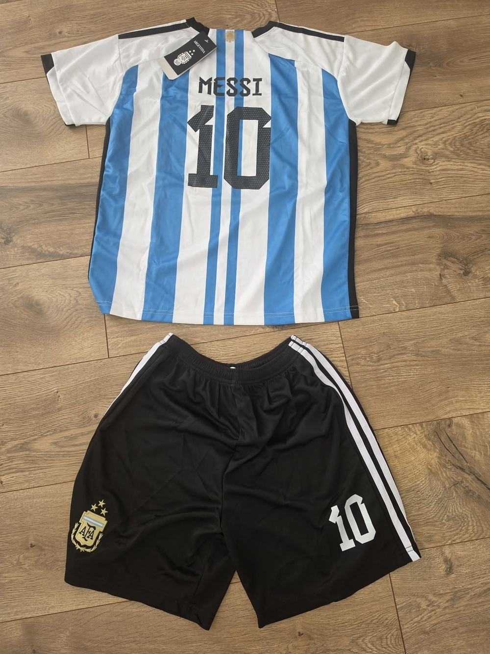 FA Argentina MESSI Light Blue, White & Black Striped Soccer Jersey